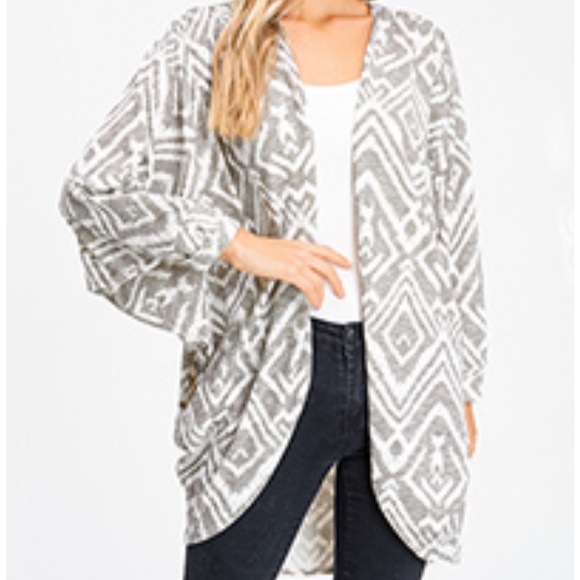 Grey & White Tribal Pattern Open Cardigan - Picture 3 of 8